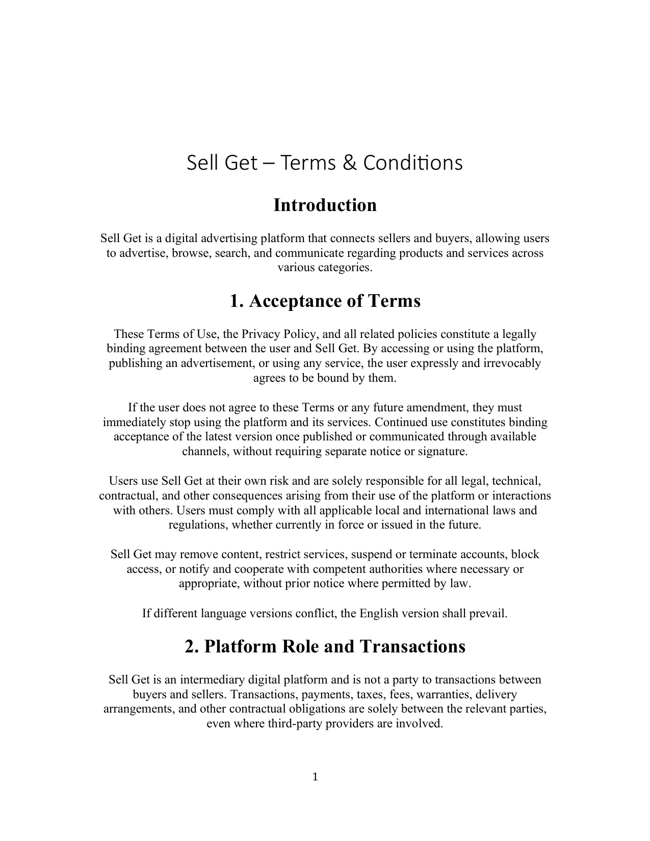 Terms and conditions — Page 1